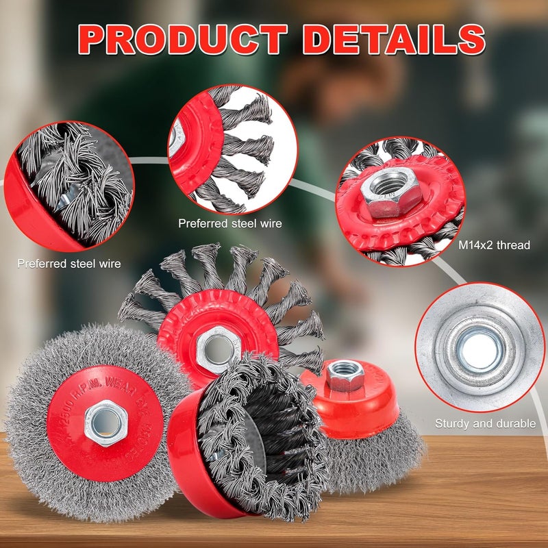 Idong 10 Pack Wire Wheels for Angle Grinder, 4 Inch Wire Wheel Brush for Angle Grinder, Knotted Coarse Crimped Wheels with M14 Thread Arbor, Cup Brush for Removing Rust, Corrosion, Paint - Image 3